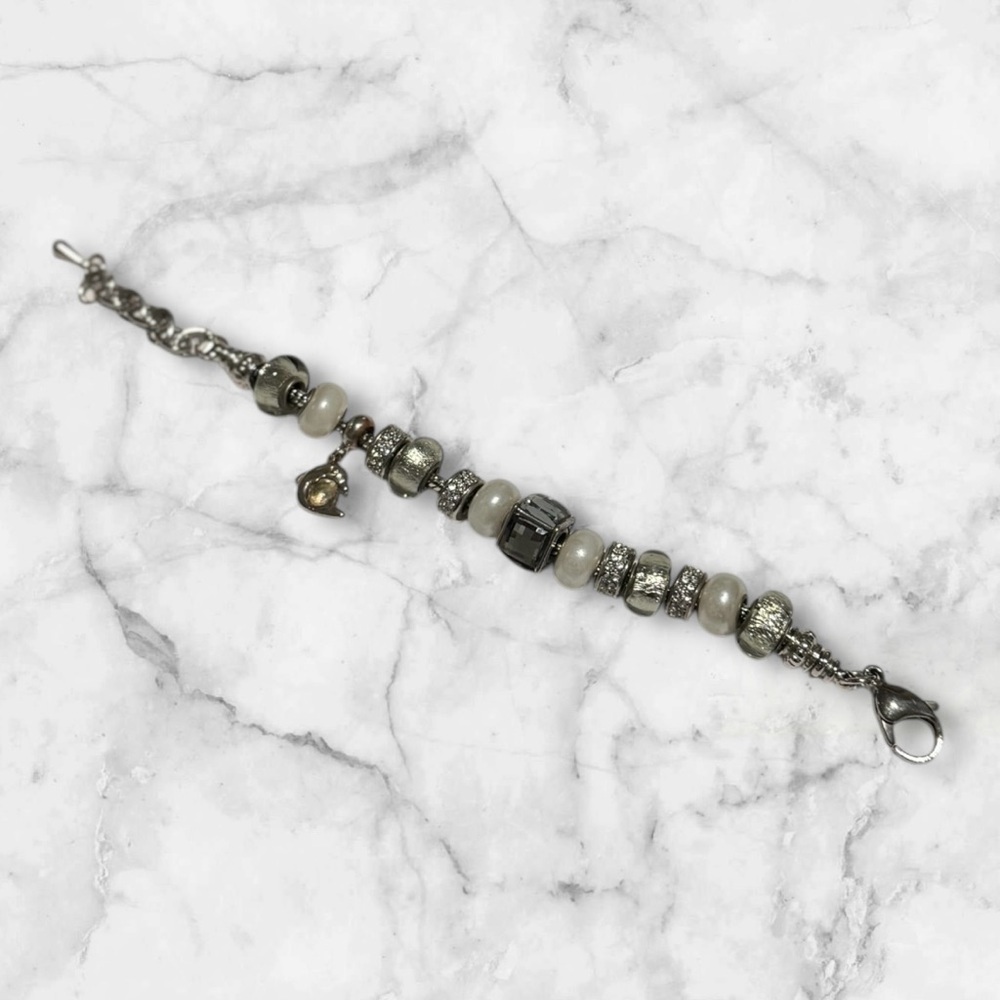 💎💟Vintage Silver Charm Bracelet with Pearls - Picture 3 of 14